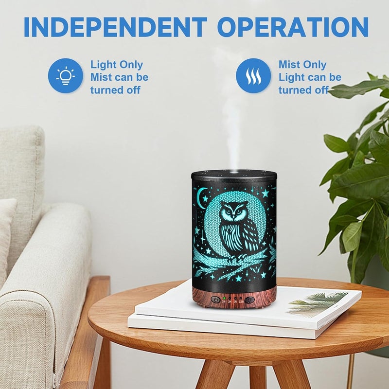 JOYOLO Essential Oil Diffuser 120ML Metal Aromatherapy Diffuser with Timer, Cool Mist Humidifier with Auto Shut-Off & 7 Color Lights for Home Office Spa (Owl) - Image 5